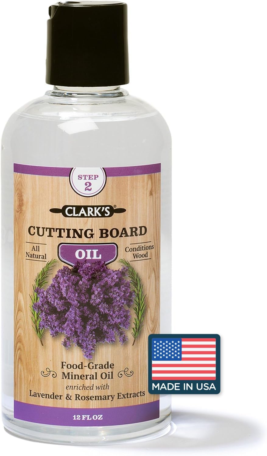 Cutting Board Mineral Oil by CLARKââ‚¬â„¢s - Butcher Block Wood Conditioning, Food Grade, Enriched with Natural Lavender and Rosemary Extract, Cleans and Restores, 12 oz