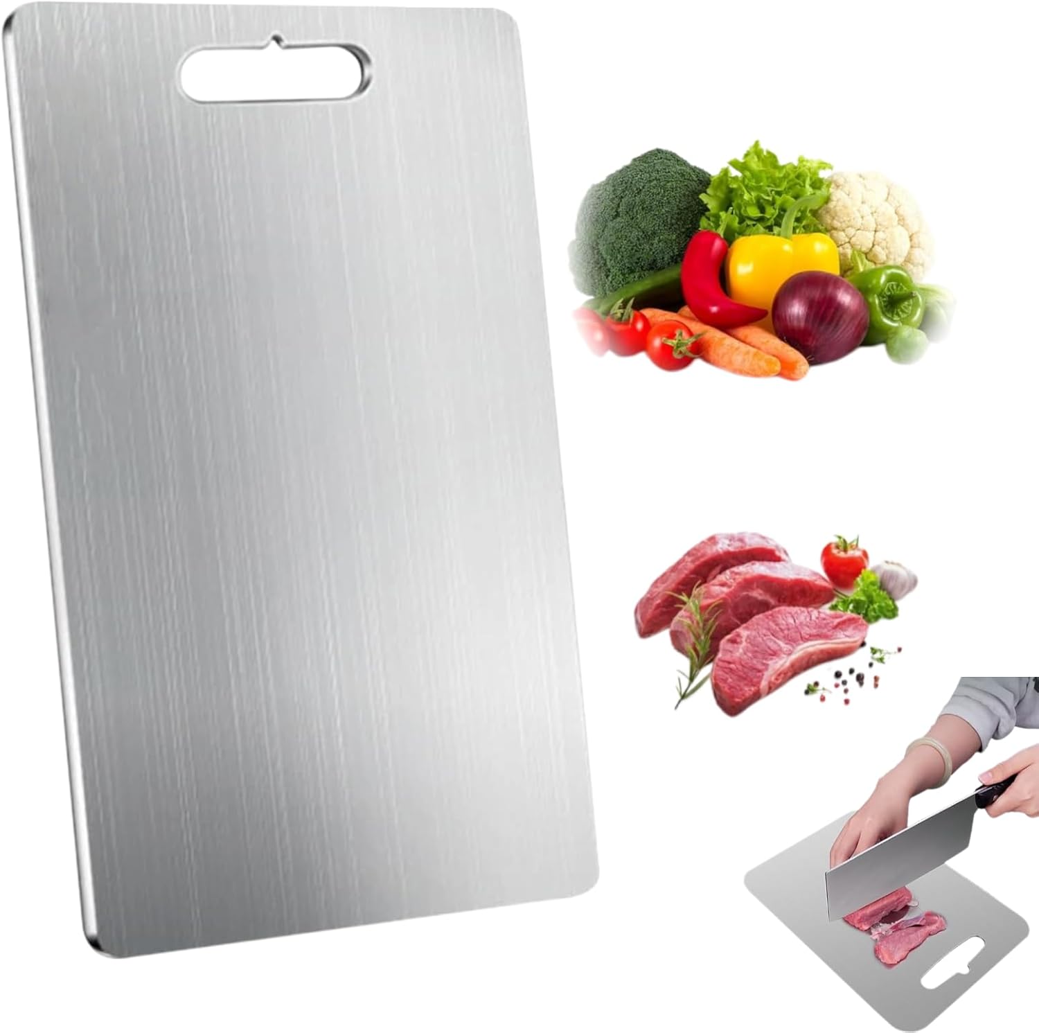 Titanium Cutting Boards for Kitchen, New Pure Cut TitanIum Cutting Boards for Kitchen Double-Sided Stainless Steel Chopping Board for Meat Fruit Vegetable (18"L x 12"W)