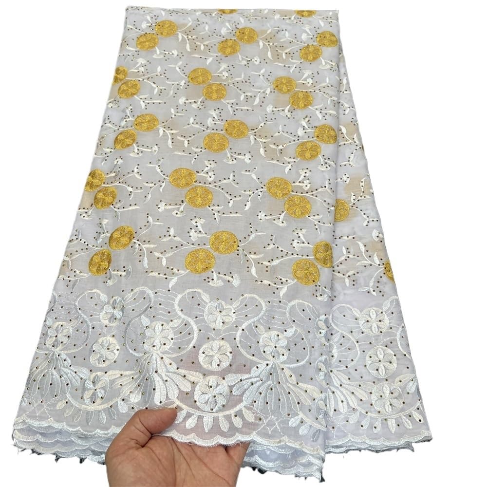 Tela de encaje de tul para costura, vestido de fiesta de boda, damasco de algodón bordado, 5 yardas (5)