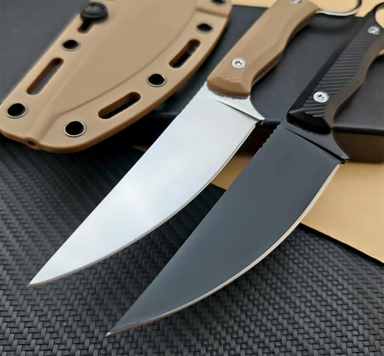 Fixed Blade Knife Camping Outdoor Survival EDC Mountaineering Hiking Camping with K Sheath (Brown)