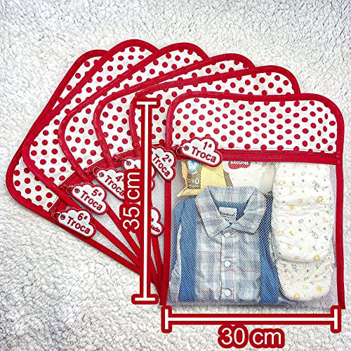 Saquinho Maternidade Tule Com Zíper 6x Peças Menino E Menina Temas Cores (Rosa Poa Modelo27)