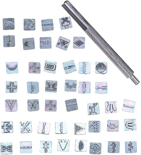 Miniatura 6 de Juego de sellos de cuero, juego de sellos de hierro, herramienta de prensa de punzón para impresión en joyería de metal, 42 uds