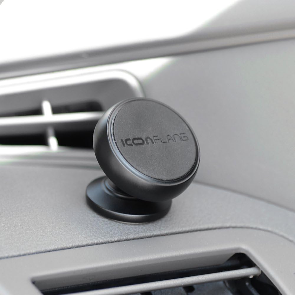 Magnetic Car Holder Unique Magnetic Sitck Car Mount by ICONFLANG, Compatible with Most Case and Cell Phone – with 2 Metal Plates - Black