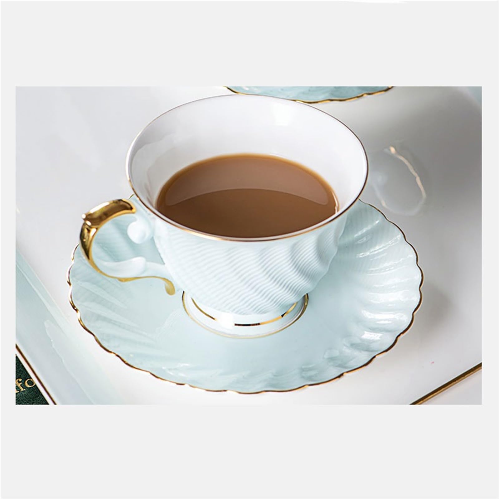 Taza de café Tazas y platillos de café con leche, bonitos franceses cerámica, exquisito juego té la tarde for el hogar Tazas de chocolate(Blue)