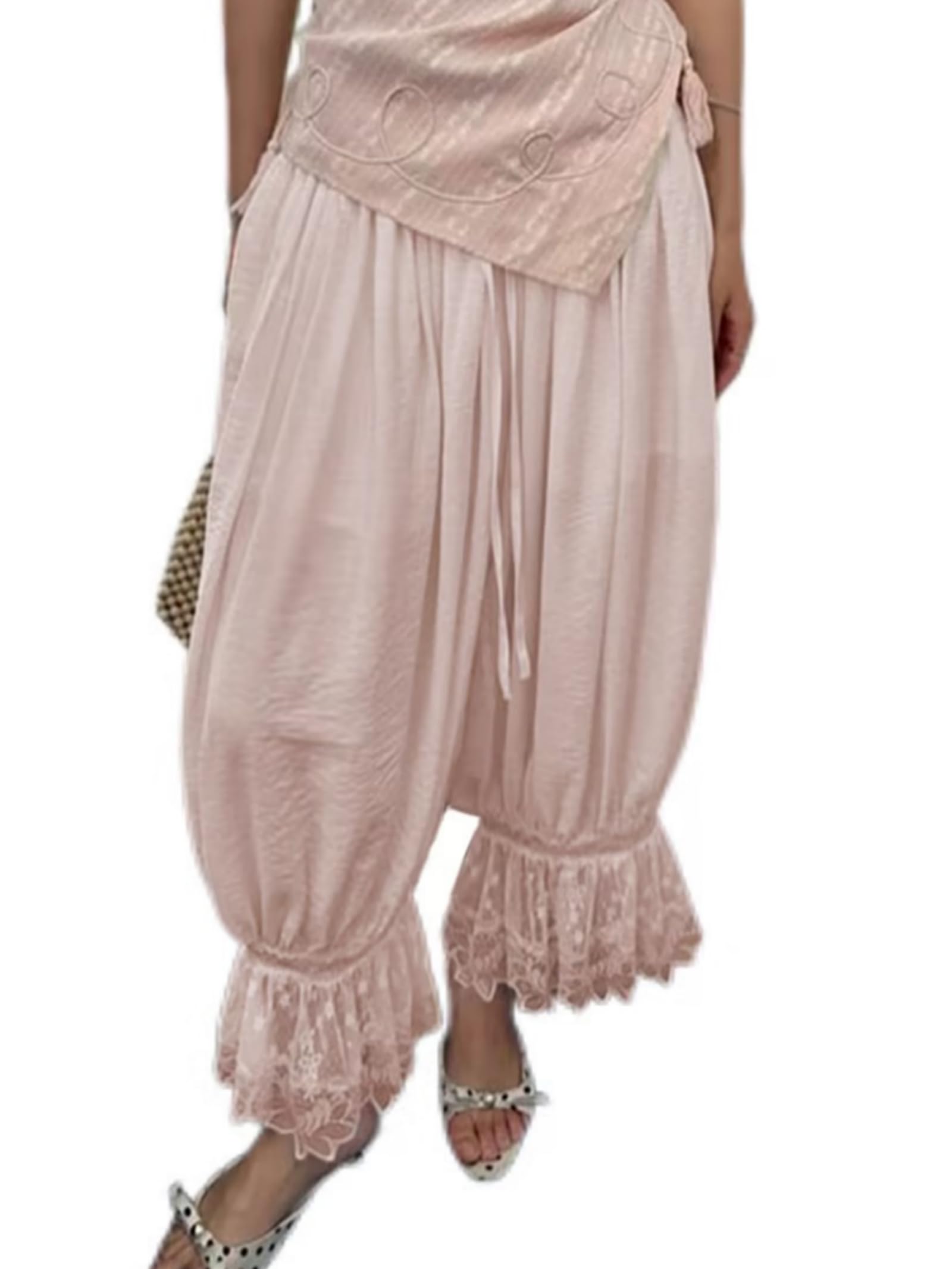 betrodi Ladies Long Pajama Pants Lace Trim Ruffle Embroidered Victorian Vintage Pumpkin Pants Short Pyjama Bottoms-picture-42