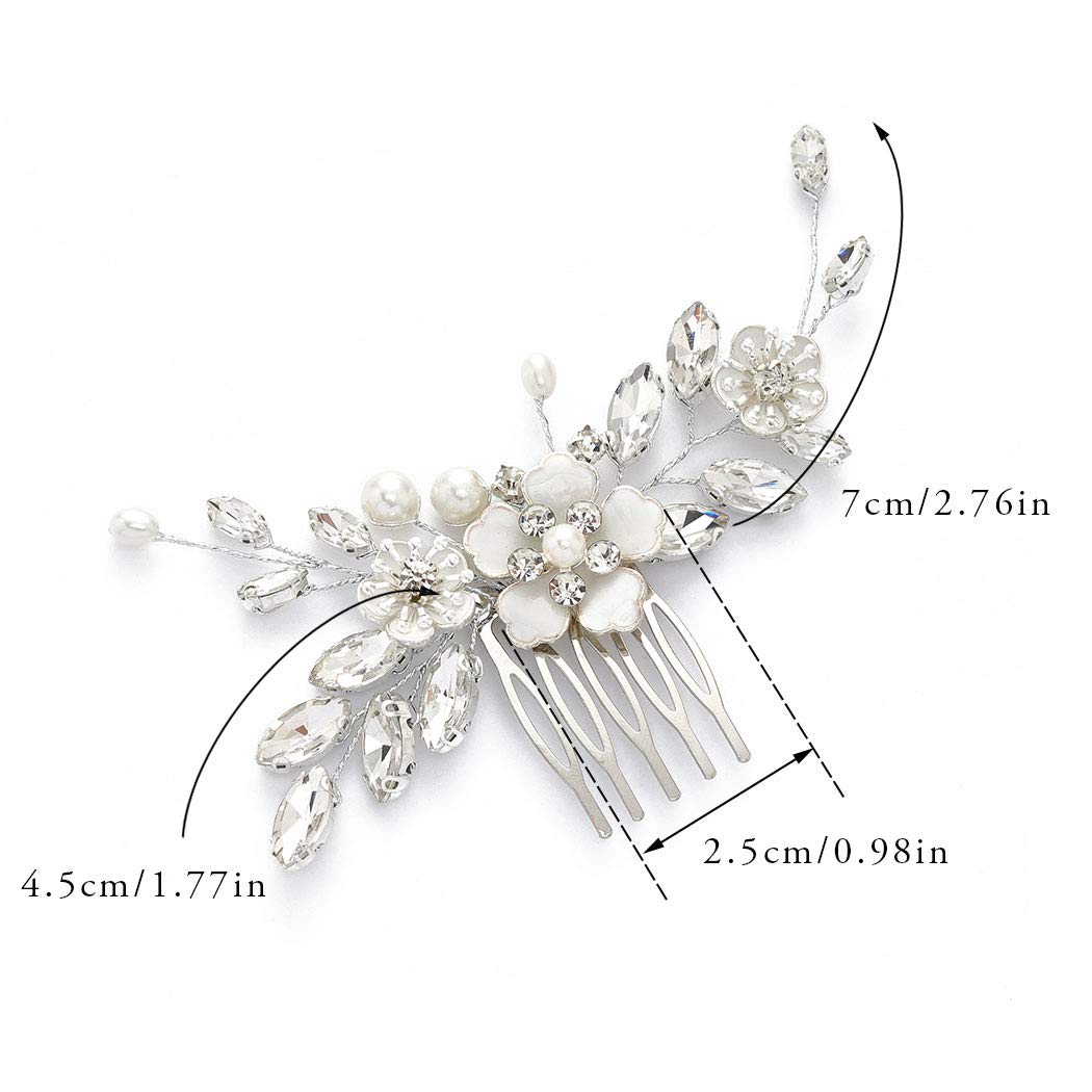 Gorais Bride Wedding Hair Comb Silver Flower Bridal Hair Piece Crystal Side Combs Hair Accessories for Women and Girls : Beauty & Personal Care