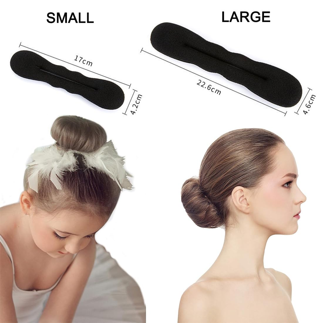 Kit 4 Ciambelle Chignon, Facili e Veloci per Capelli con Accessori in Spugna, per Bambine e Donne, 2 Piccole e 2 Grandi, Colore Nero