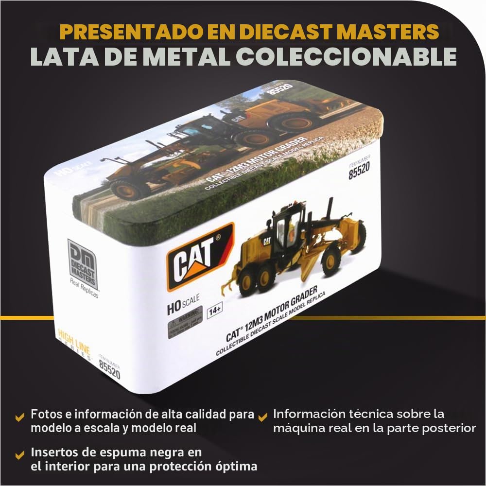 Caterpillar Diecast Masters 85520 - Motoniveladora 12M3, Escala 1:87, Aprox. 11.7 x 4.3 x 3.8 cm, a Partir de 14 años