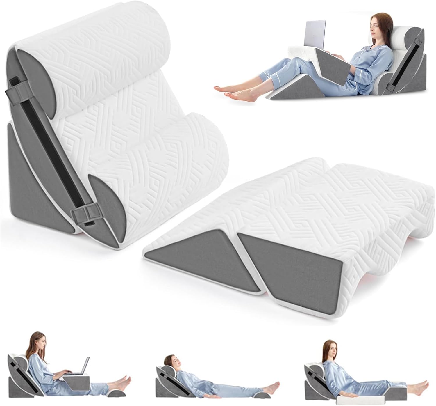 Orthopaedic Bed Wedge Pillow Set for Post Surgery Memory Foam Reading Cushion Back and Leg Pain Relief Comfortable and Adjustable Support Cushion Anti Snoring Heartburn Pack of 6