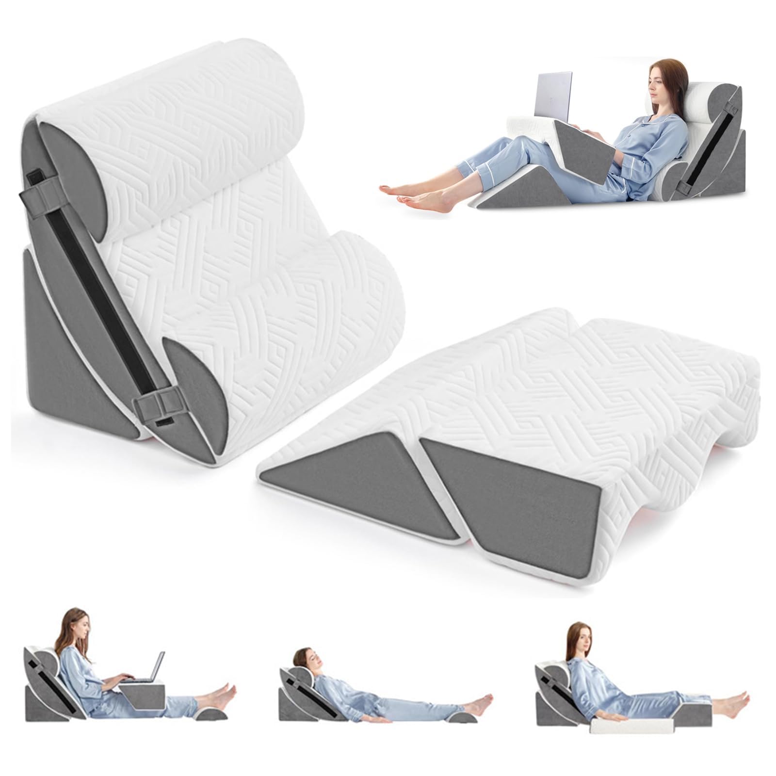 Juego de 6 almohadas ortopédicas para cama con cuña para cirugía postal, cojín de espuma de memoria, alivio del dolor de espalda y piernas, cómodo y ajustable, cojín de apoyo antironquidos
