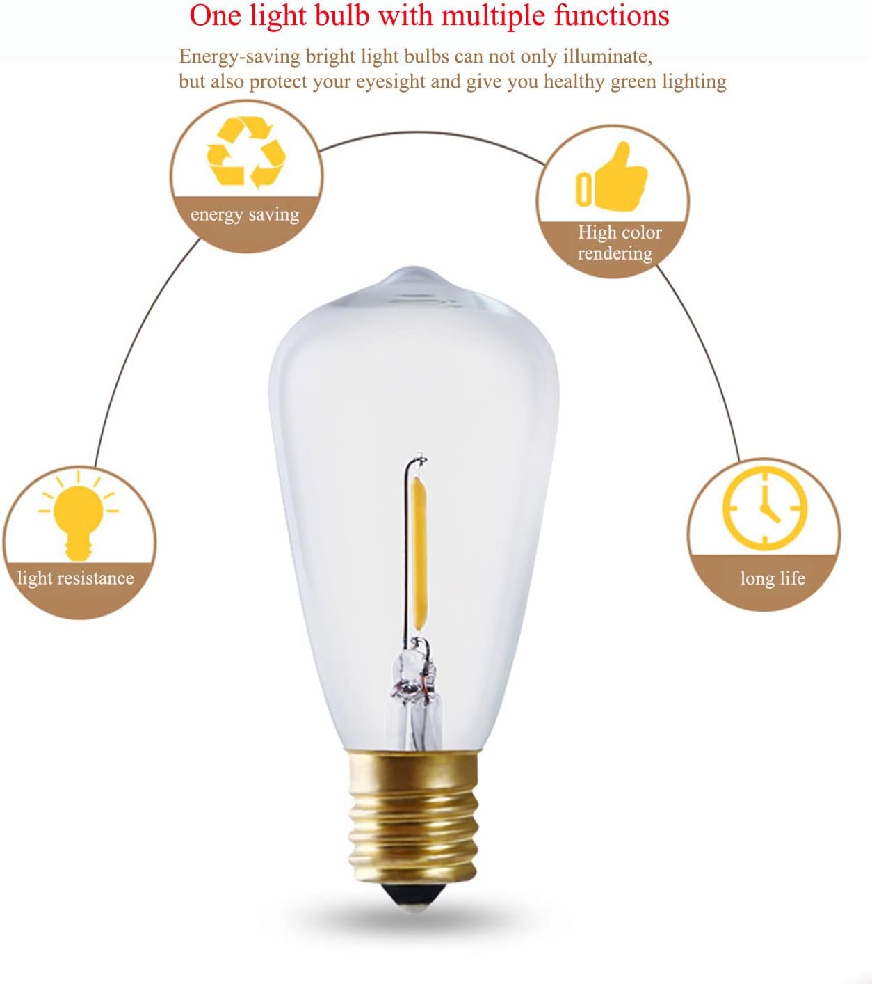 ST38 E17 Base LED String Light Bulbs (25-Pack), 0.65W LED Edison Replacement Bulbs, AC120V, 7 Watt Equivalent Daylight White 6500K, Clear Glass for String Lights Indoor Outdoor