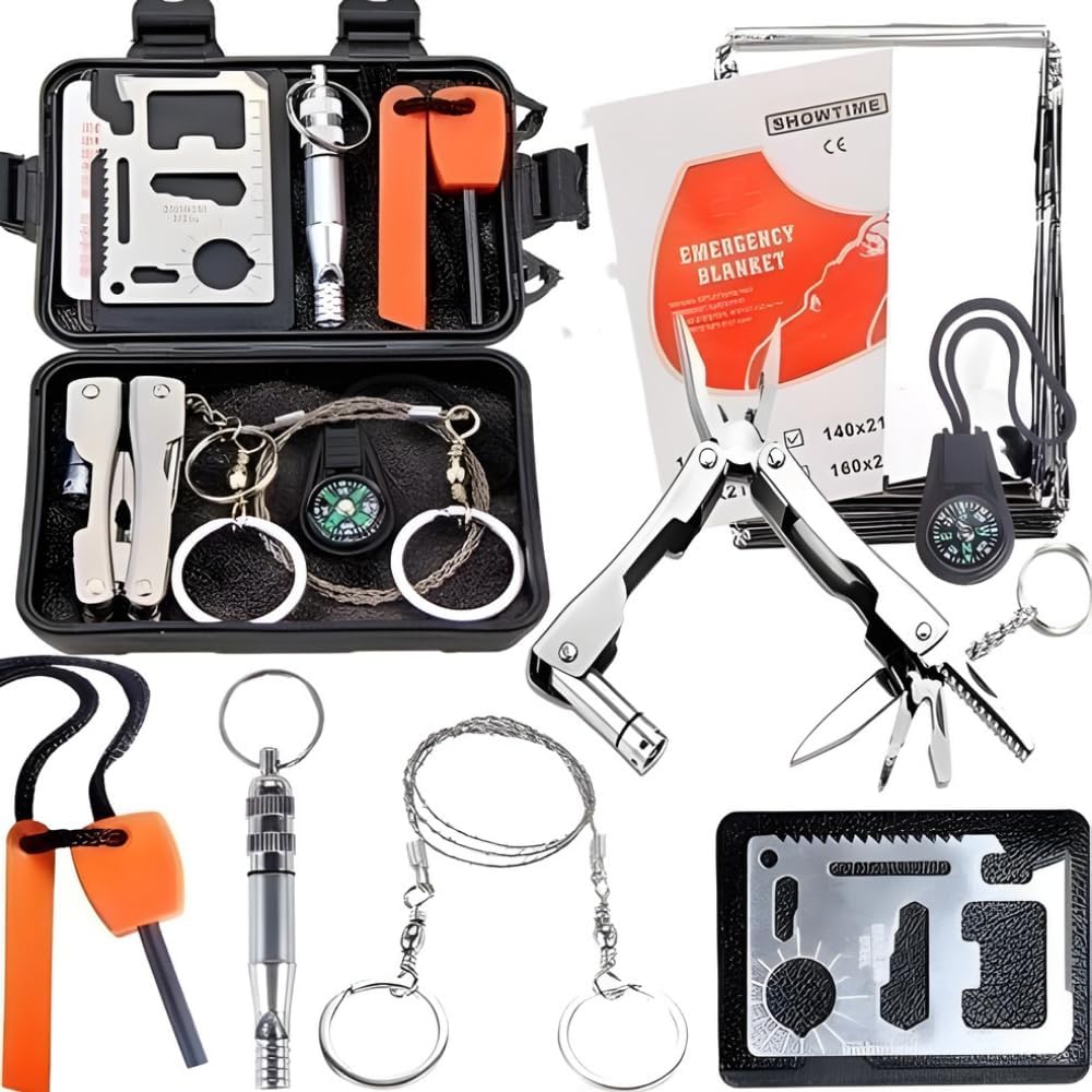PARKHO Emergency Survival Kit Multi-Tool Gear, Professional Outdoor Safety Pack with 10-in-1 Tactical Pliers, 11-in-1 Survival Multitool - Essential Camping, Hiking, Fishing Gear