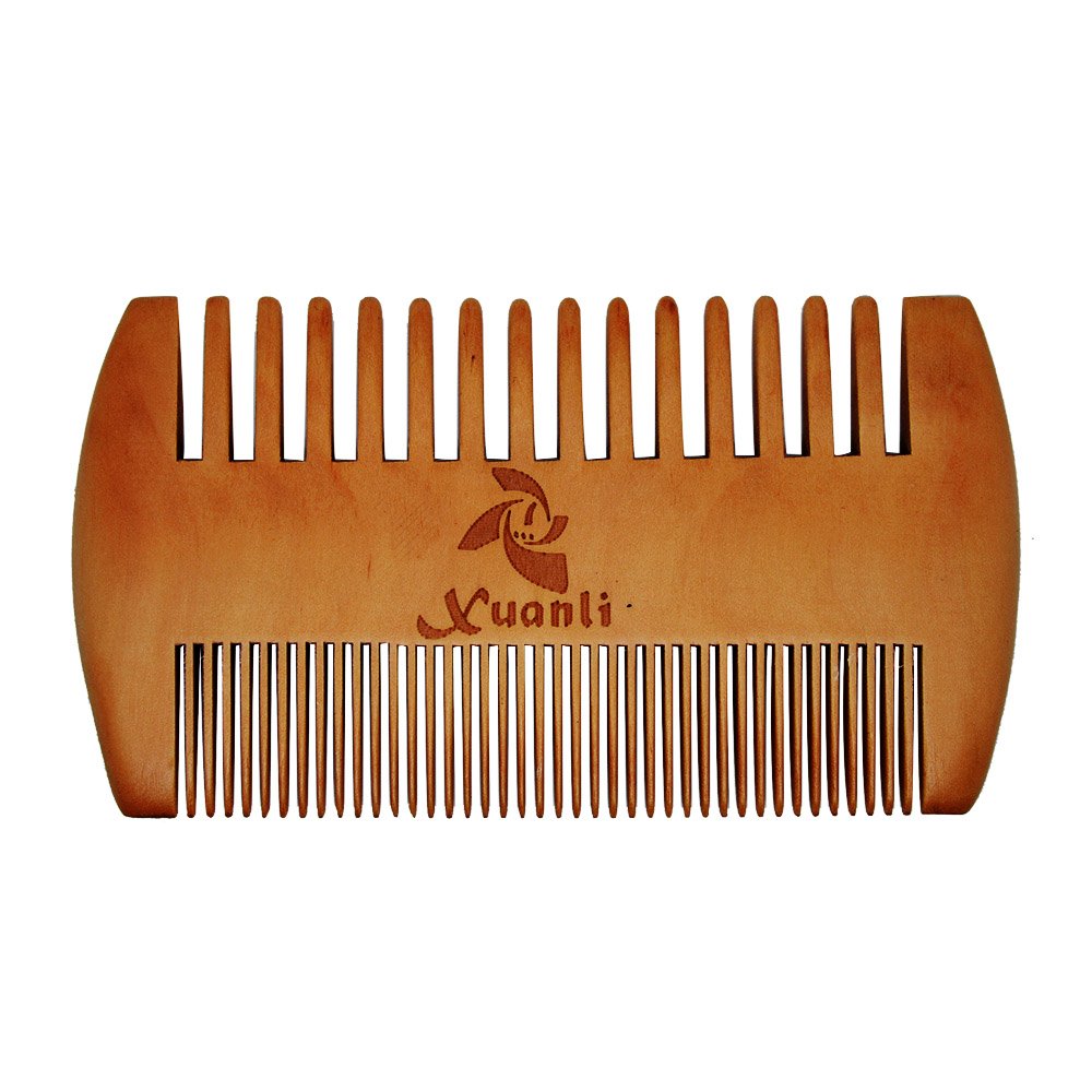 XUANLI Wooden Beard brush mustache Comb, Dual Action Fine