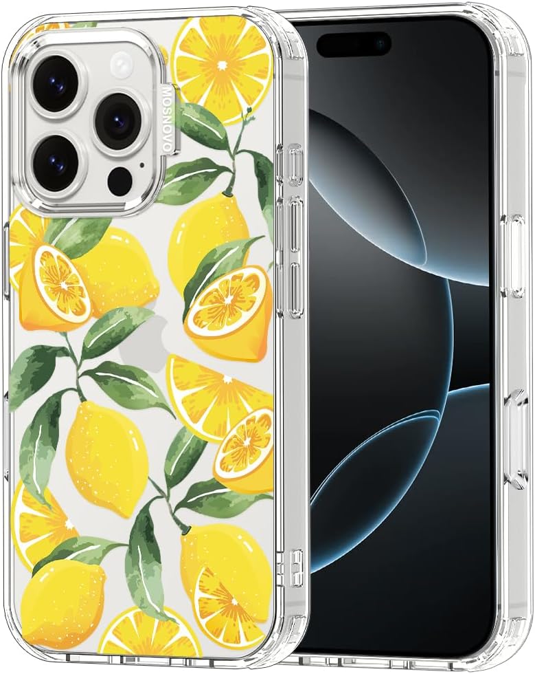 MOSNOVO Hülle für iPhone 16 Pro – Durchsichtige, schlanke, stoßfeste TPU+PC-Handyhülle, [6,6 Fuß Fallschutz/Anti-Abziehen] - Zitrone