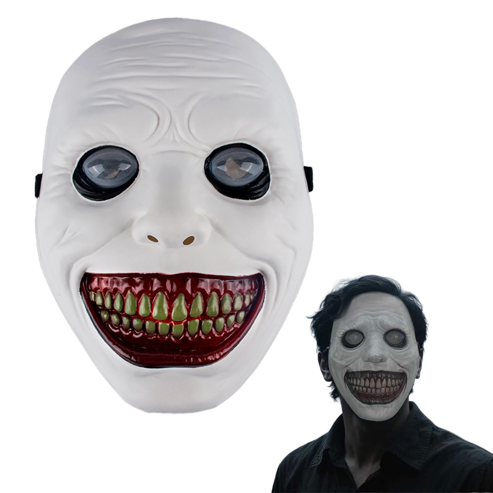 AYNKH Halloween Horror Evil Face Smile Mask, Skull Ghost Plastic Mask Scary Prop Costume Accessories for Teen Adult Halloween Cosplay Party