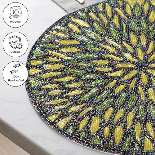 CLEENTABLE Beaded Charger Placemats 2 Pack - 13" Round Glass Beads & Polyester Table Mat- Elegant Dining Table Decor for Gatherings, Parties, Casual & Formal use (Brown) by CLEENTABLE - Image 2