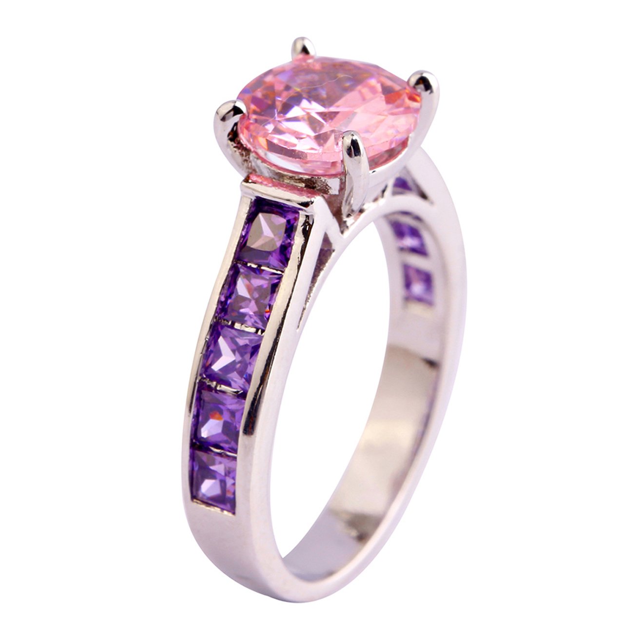 Emsione 925 Silver Plated Created Prongting Pink Topaz Womens Ring