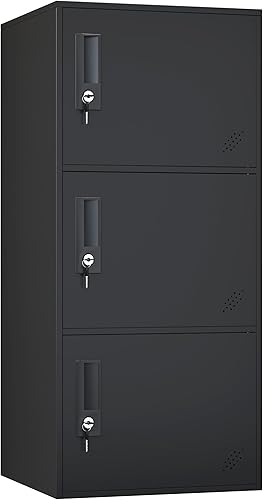 Miniatura 13 de Gabinete de almacenamiento vertical apilable de 3 puertas con cerradura, dispositivo anti-caída, locker de metal, organizador para oficina, hogar