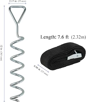 4 PCS 31cm Trampoline Tie Down Anchor Kit, Trampoline Anchor Ground Pegs with Adjustable Straps, Heavy Duty Spiral Ground Anchors for Trampolines, Tents, Swings