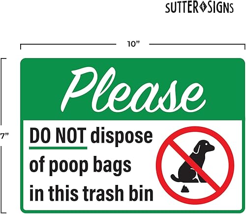 Miniatura 2 de Please Do Not Dispose Poop Bags in this Trash Bin Stickers, autoadhesivas de vinilo resistentes a la intemperie, verde/blanco, 10 x 7 pulgadas,