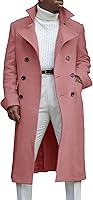 Ebifin Men's Double Breasted Notch Lapel Long Trench Coat - Casual Cotton Blend Peacoat for Fall Winter