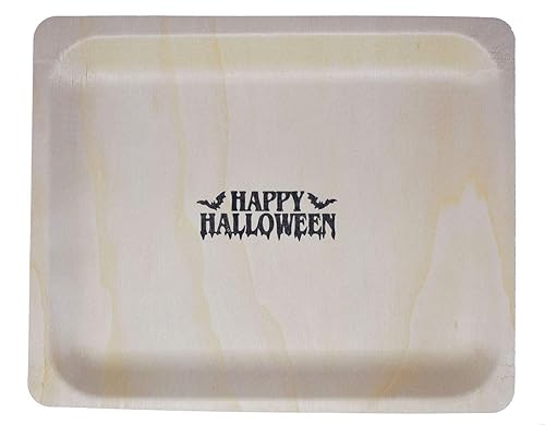 Miniatura 3 de Perfect Stix Platos de madera desechables de 10 pulgadas con estampado de Feliz Halloween, paquete de 25 unidades