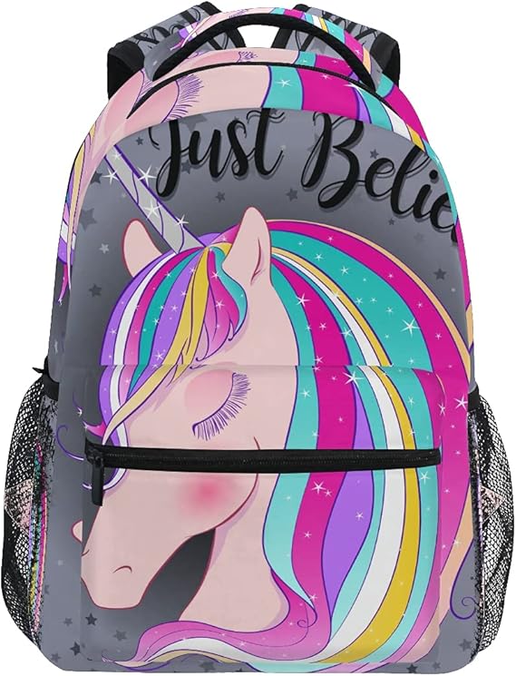 Mnsruu Just Believe Cute Magical Unicorn School Backpack for Boys Girls