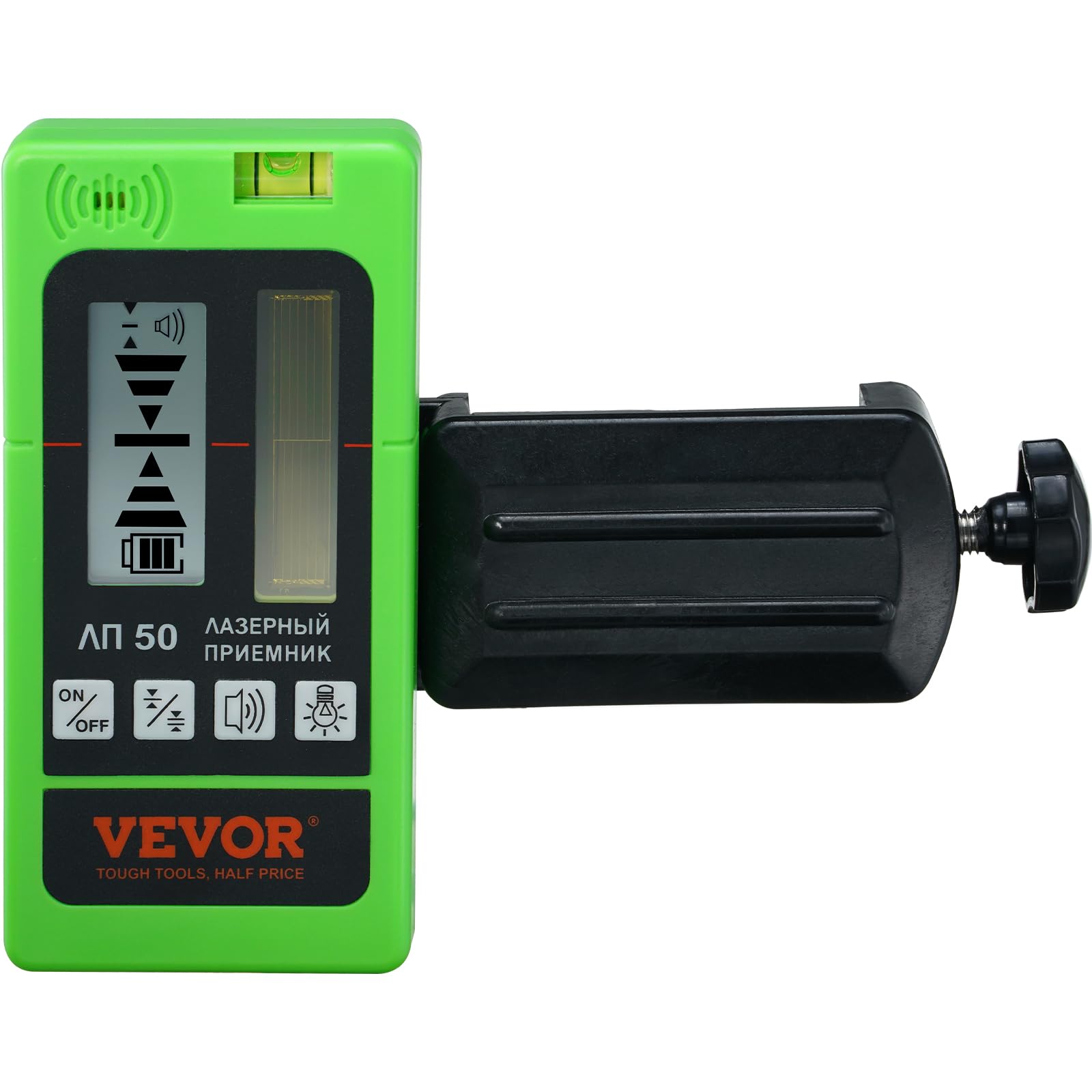 VEVORLaser Receiver for Line Laser Level,200FT Working Range, Green Laser and Red Beam Detector for Pulsing Line Lasers, Adjustable Speaker & Dual LCD Display & Built-In Bubble Level, Clamp Included