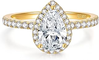 2CT Pear Shaped Engagement Rings for Women Teardrop Sterling Silver Rings with 18K White Gold Plated Cubic Zirconia Wedding Rings for Women Promise Rings for Her