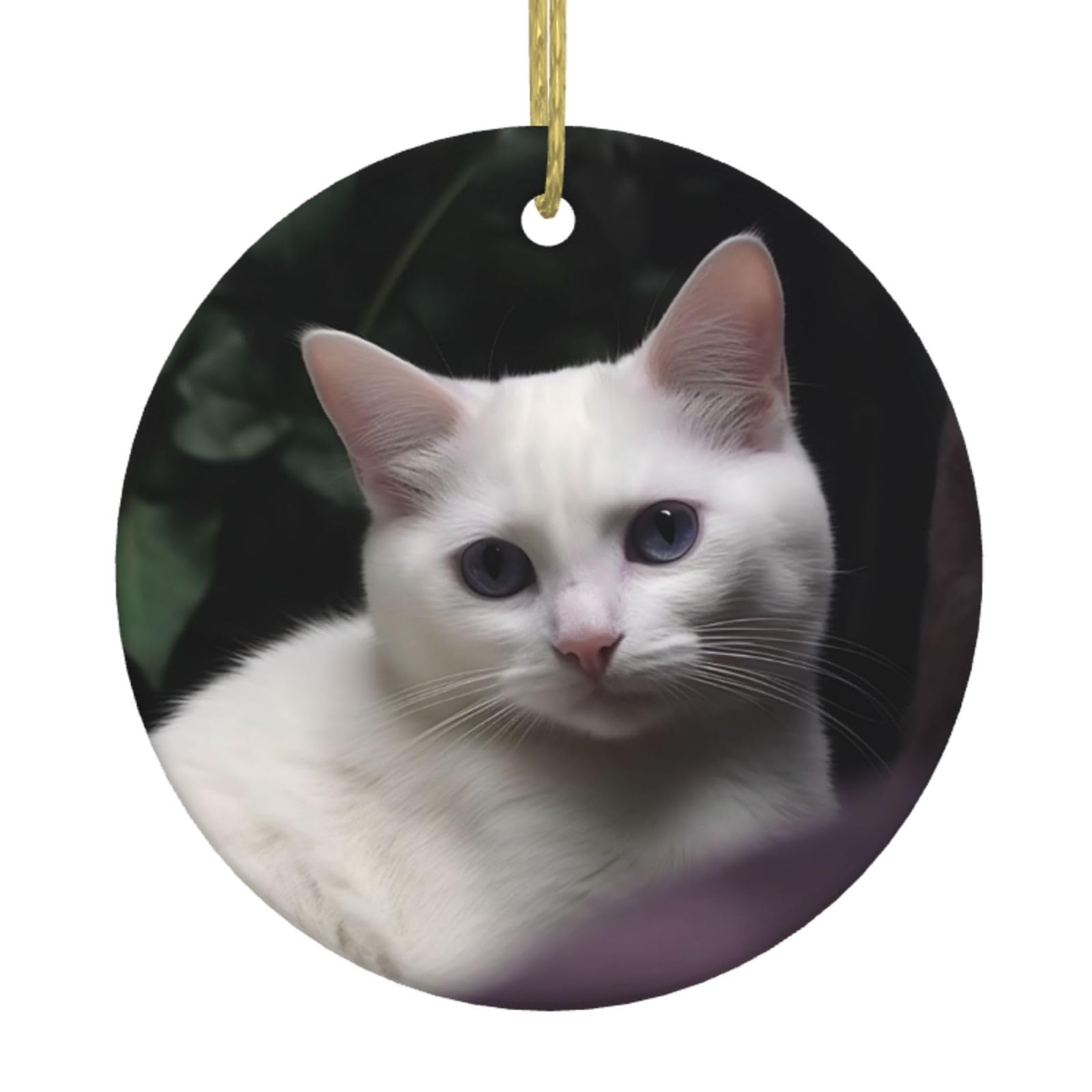 Bondij White Cat Christmas Ornament 2023 Christmas Tree Hanging Ornament With Gold Ribbon Ceramic Ornaments For Xmas Holiday Decorations
