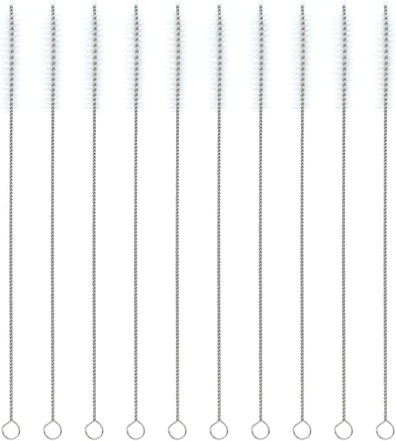 ALLY-MAGIC Straw Cleaning Brush Kit 10 Pieces White Nylon Tube Brushes Cleaner for Boba Smoothie Straws to Cleaning Straw Narrow Neck Bottles Y2-XGS