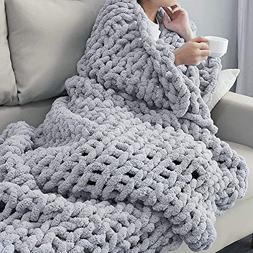 Clootess Chunky Knit Blanket Chenille Throw - Warm Soft Cozy For Sofa Bed Boho Home Decor (Grey 40X60 In) #TOP2