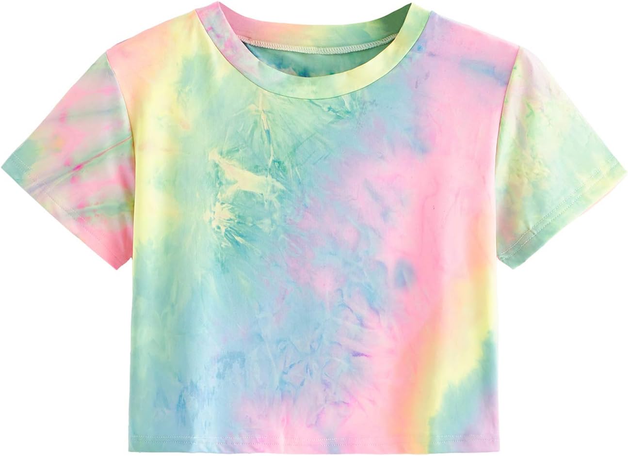 SweatyRocks Women's Striped Ringer Crop Top Summer Short Sleeve T-Shirts Tiedye Pink Blue Large
