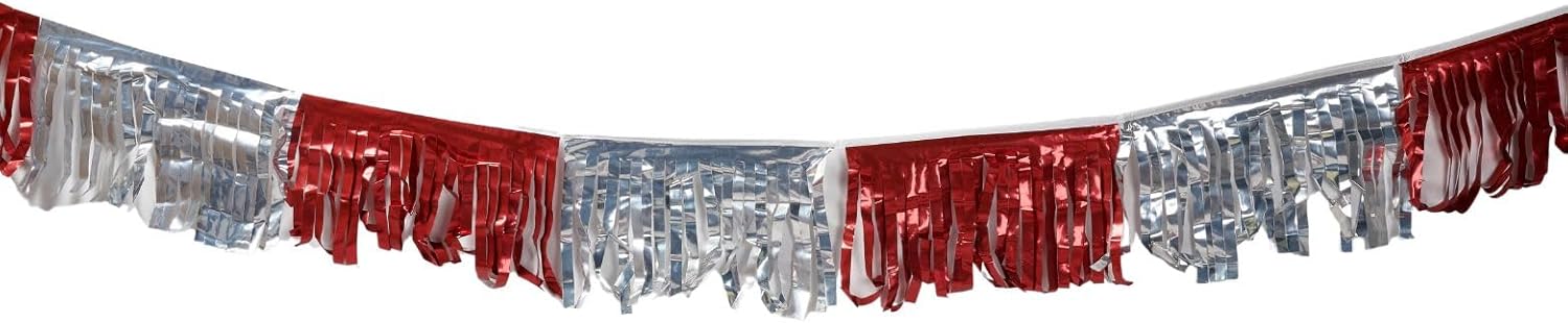 SSWBasics 60 Foot Red/Silver Metallic Fringe Pennant