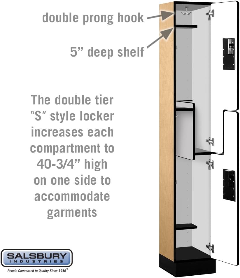 Salsbury Industries Double Tier 'S' Style Designer Wood Locker, Maple, 6' 1" x 15"