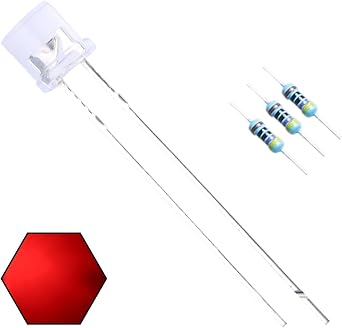 100pcs 5mm Red Lights LED Diodes Flat Lens 29mm Long Lead DC 2V +100pcs Resistors for DC 6-12V Included, Bright Bulb Lamps Light Emitting Diode