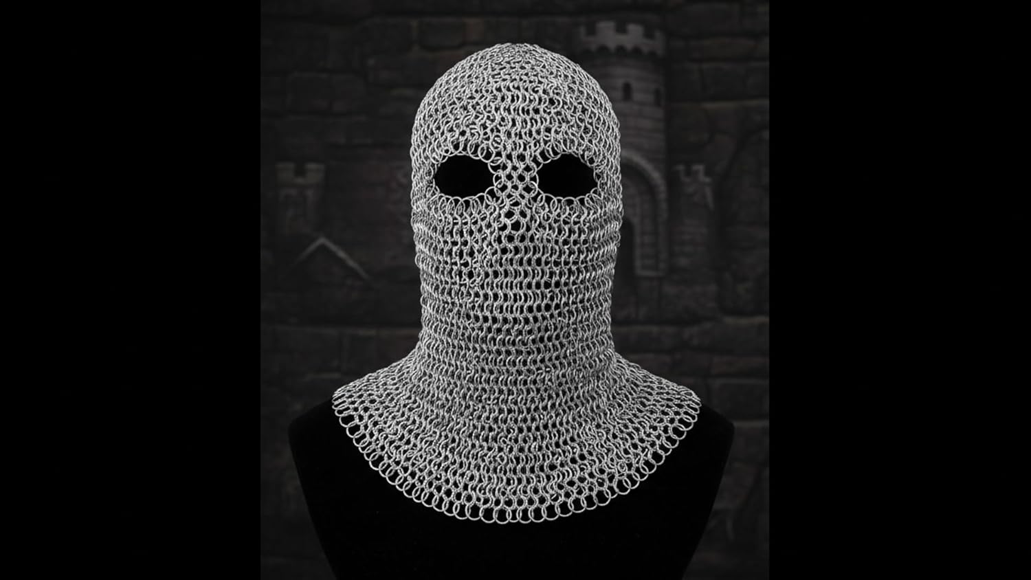 Medieval Knight Silver Eyes Chainmail Coif Armor Hood Battle Ready Chain Mail Renaissance Viking LARP Costume