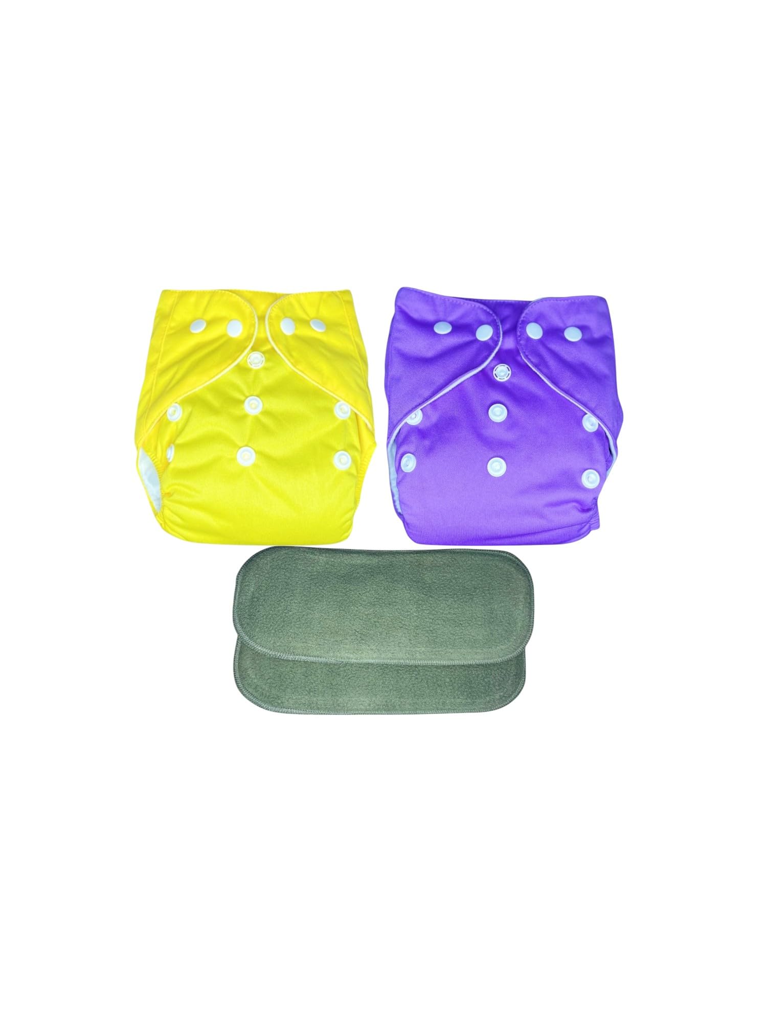 Kogar New Adjustable Reuse Nappy,Reusable & Washable Cloth Diaper Set with Super Absorbent Inserts, 3-36 Months, 2 Diapers with 2 Inserts (Yellow & purple)