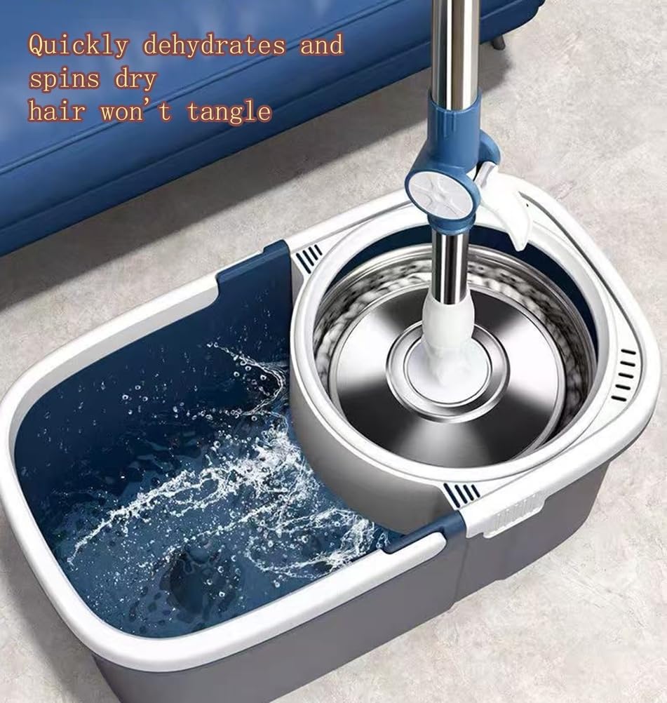 New Eco-Friendly Stainless Steel Swivel Rotary Mop Bucket Hands-Free Washing Dual-Drive System Microfibercomes with 4 Mop Heads