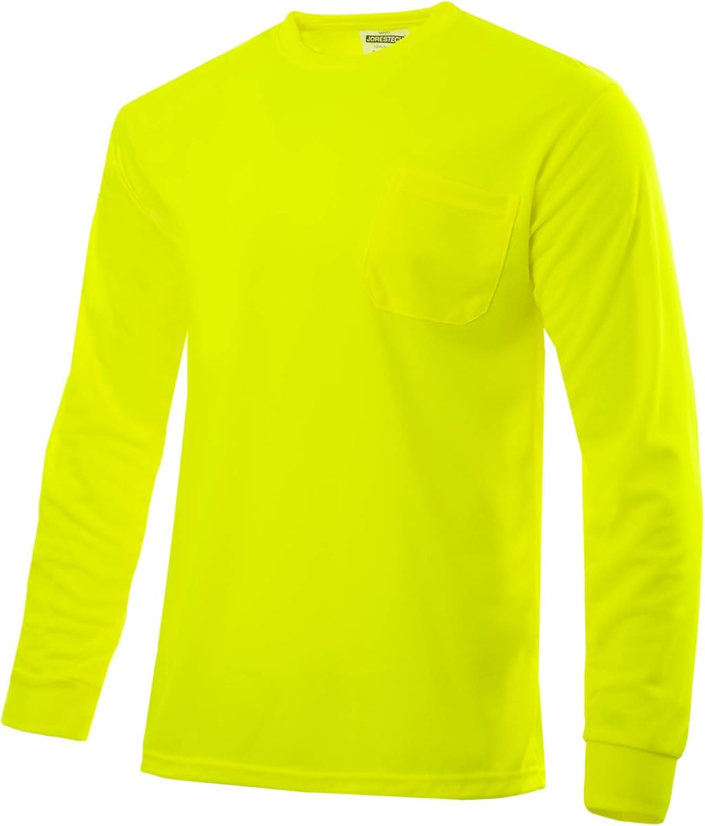 JORESTECH Safety Bright Visibility Long Sleeve Work T Shirt with Chest Pocket, Moisture Wicking Fabric