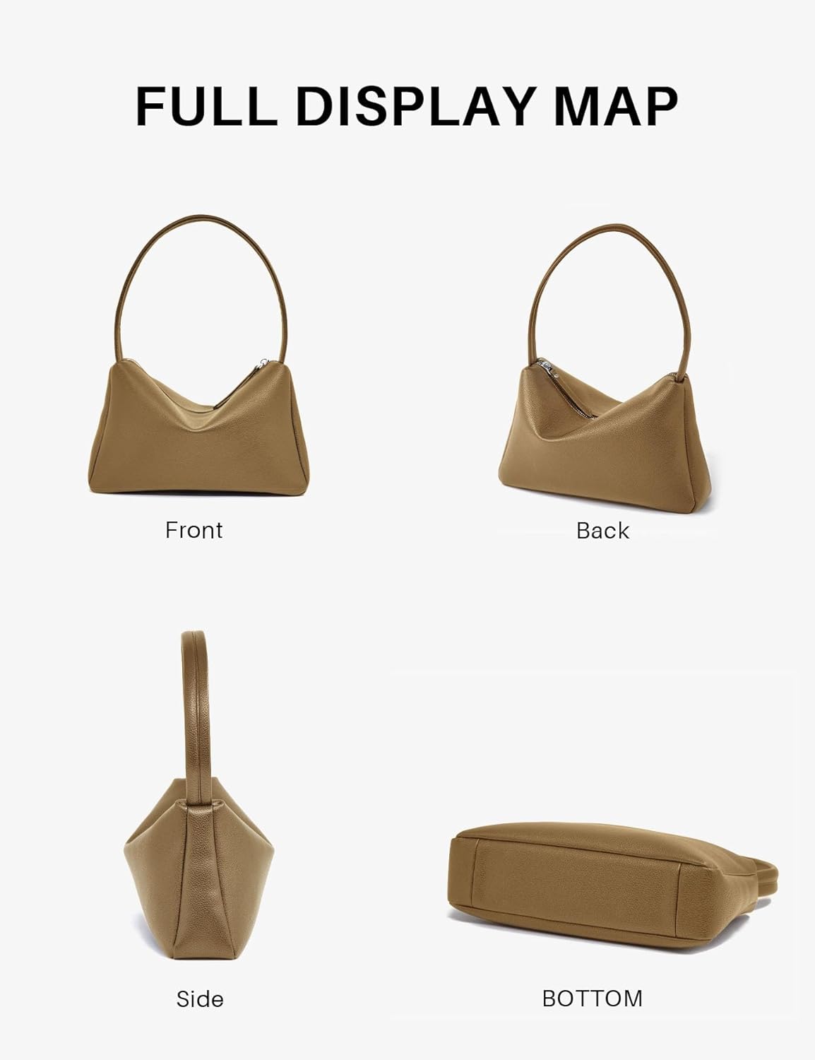 Soft Leather Hobo Shoulder Bag Clutch Handbag for Women with Zipper Closure