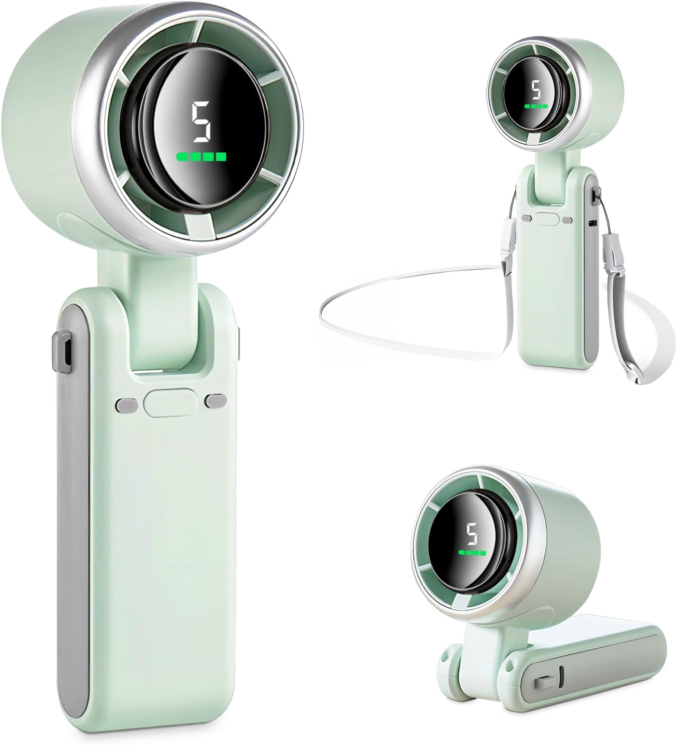 MERTTURM 3 IN 1 Mini Handheld Turbo Fan(12H Standby), Desk/Neck Portable Fan with 5 Super Powerful Wind Speed&Brushless Motor, Rechargeable Personal Lash Pocket Fan for Travel Makeup Outdoor-Green