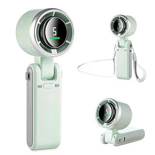 MERTTURM® Handheld Portable Fan, Mini Personal Foldable Small Hand Fan with LED Display, 5 Speeds Adjustable 3600mAh USB Rechargeable Powerful Cooling Turbo Desk Fan for Travel/Outdoor/Home/Office