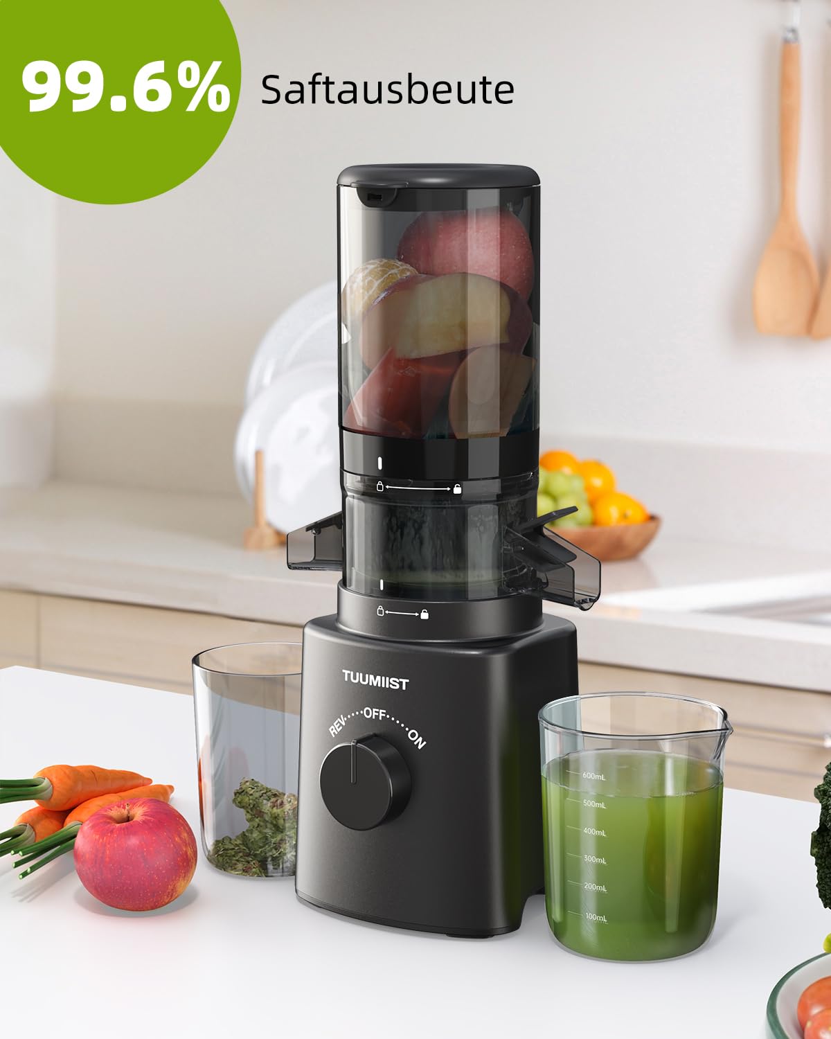 TUUMIIST Entsafter Slow Juicer mit 120 MM kleinem Einfüllschacht, Entsafter Gemüse und Obst Testsieger - Kompakter Saftpresse für den Persönlich, Leicht zu Reinigen, Hohe Saftausbeute