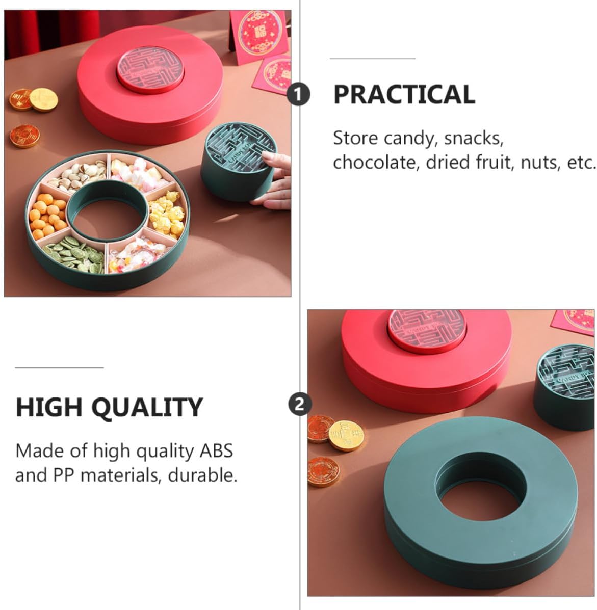 VICASKY Creative Compartment Candy Storage Box with Lid, Plastic Tray