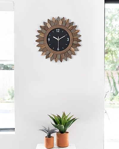 Miniatura 8 de Honiway Reloj de pared a pilas de 12 pulgadas, de madera rústica, estilo bohemio, reloj de pared decorativo, silencioso, sin tictac, relojes de