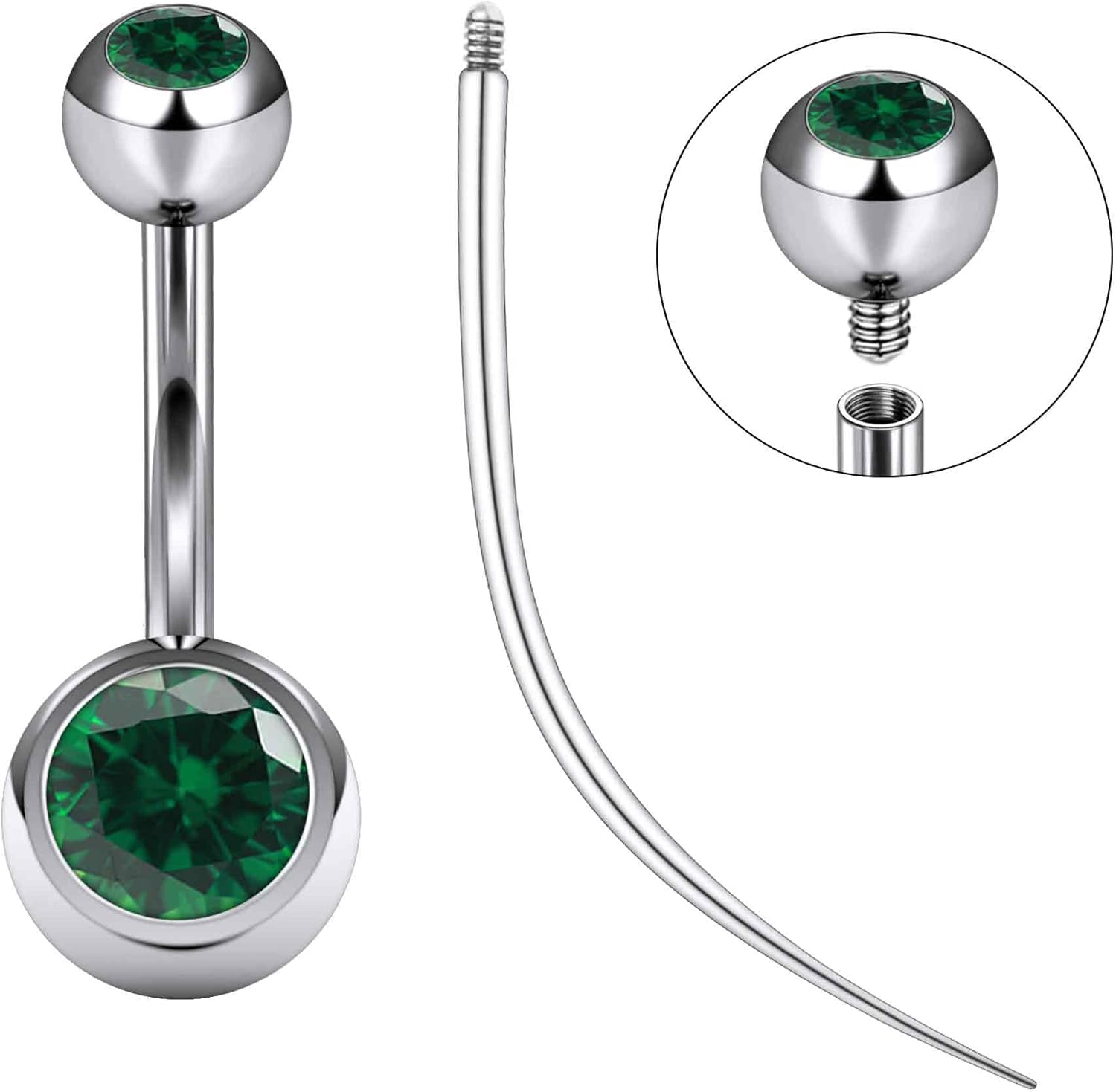 Ruifan ASTM F136 Titanium Belly Button Rings 14G CZ Ball Belly Navel Rings 10mm Bar Body Piercing Jewelry Navel Ring With 1PCS Curved Piercing Taper