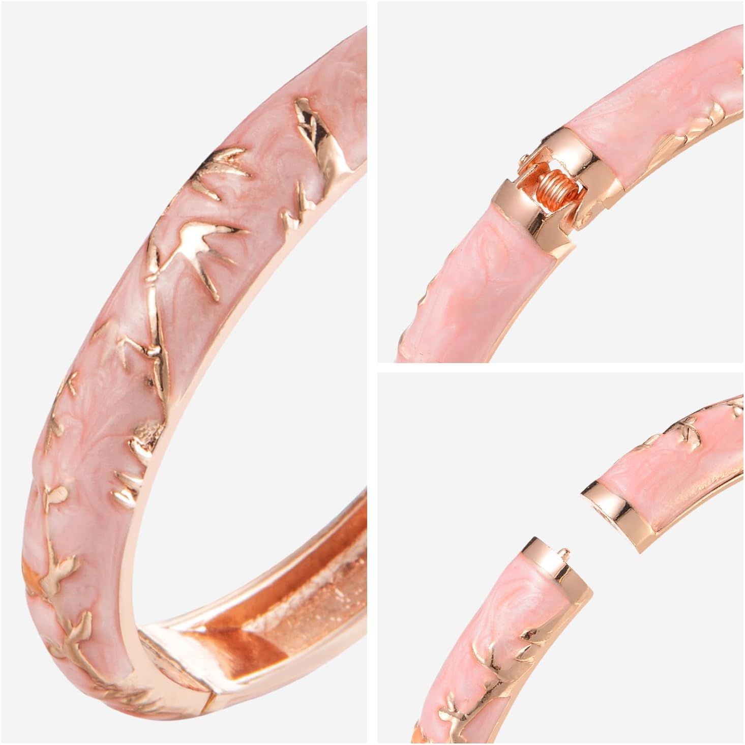 UJOY Women's Bangle Bracelet Golded Alloy Hinged Flower Enameled Cloisonne Jewelry with Gift Box 55B01 - Image 5