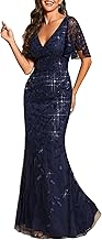 Ever-Pretty Mermaid Evening Dress Woman Long Sequins Short Sleeve Splendid Leaves 00693