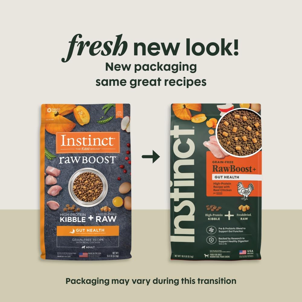 Instinct RawBoost Gut Health, Natural Dry Dog Food with FreshDried Raw, High Protein, Grain-Free Recipe - Real Chicken, 18 lb. Bag 18 Pound (Pack of 1)